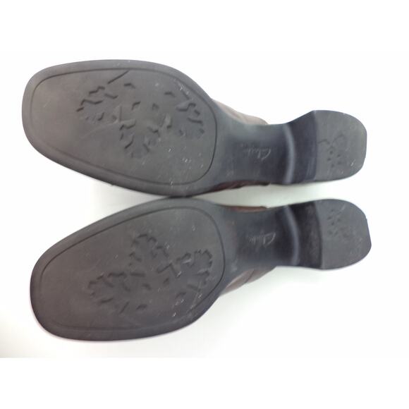 CLARKS DARK BROWN SMOOTH LEATHER HIGH HEEL MULE CLOG SHOE SZ 8.5M - Picture 7 of 7